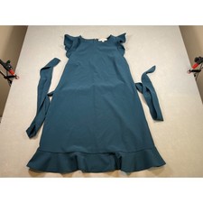 LOFT Womens Teal Blue Flutter Sleeve Ruffle Hem Shift Dress with Tie Waist 12