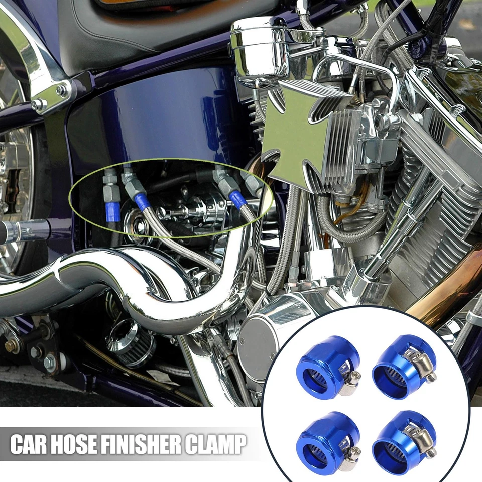 4Uds AN10 Hex Azul Coche Manguera Acabador Abrazadera Adaptador Montaje - Imagen 2 de 4