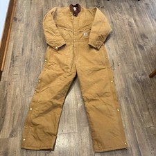 Vintage Carhartt X01 BRN Quilt Insulated Duck Coveralls with Hood Sz 48 Regular