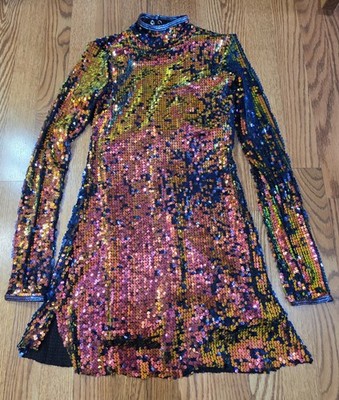 Balera Adult Small? Ultra Sparkle Sequin Shift Dress rainbow Dance Costume 