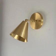 Adjustable Brass Cone Wall Sconce: Mid-Century Modern Bedside Reading Light