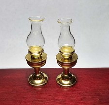 Dollhouse Miniature 1:12 Brass Oil Lamps with Glass Shade Lot of 2