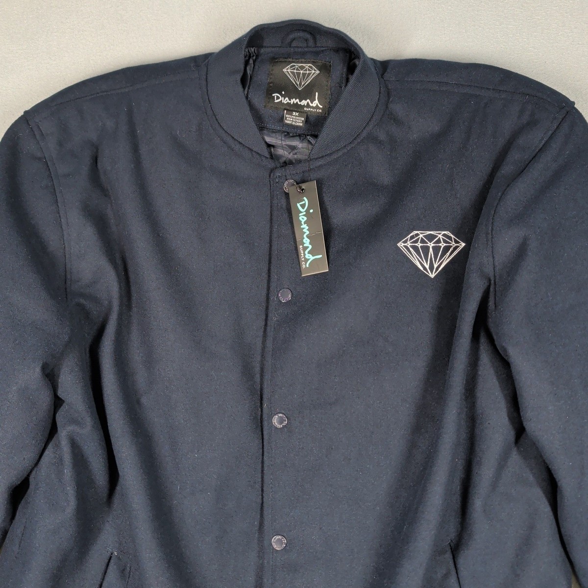 Diamond Supply Co Bomber Jacket Men 3X Navy Blue Diamond Logo Snap