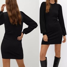 Mango Sweater Dress Small Mini Balloon Sleeve Black