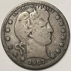1907 S Barber Quarter, 90% Silver. Nice original color.