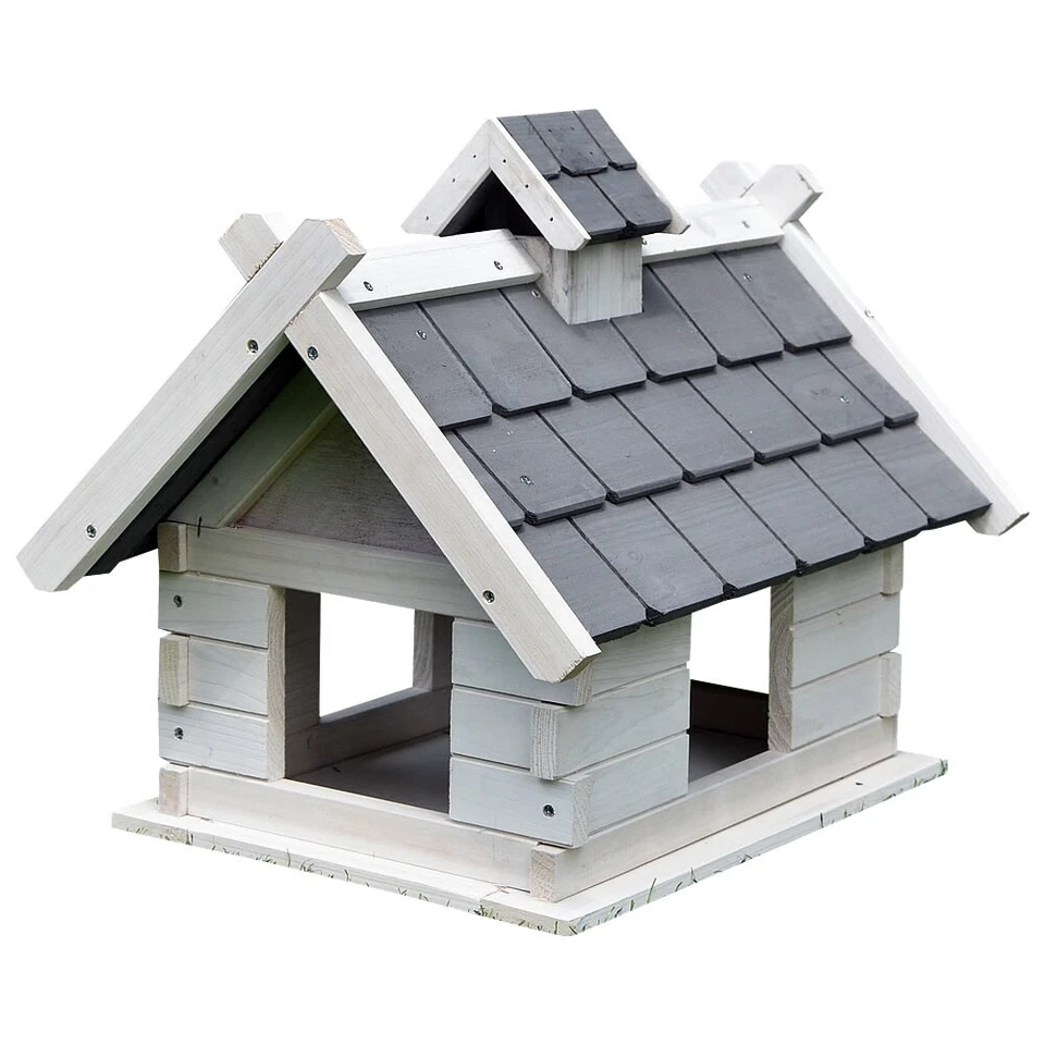 Vogelfutterhaus Vogelhaus Futterstation Grau Weiß Holz Vogelvilla Vogelhäuschen - Bild 3 von 4