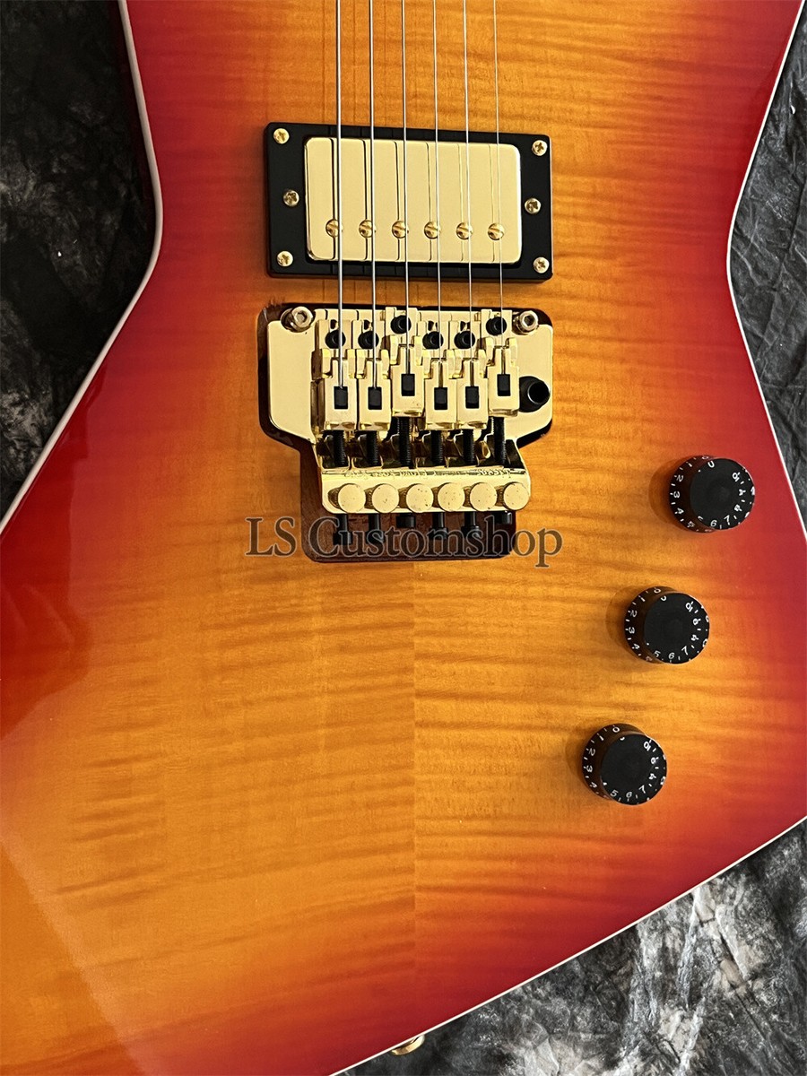 Cherry Sunburst Explorer Electric Guitar Flamed Maple Top HH
