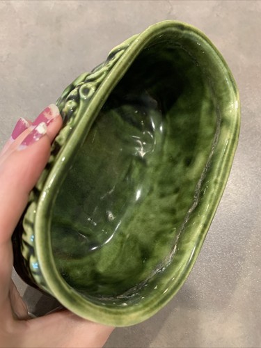 Vintage Brush McCoy Green Oval Planter Fruit Leaves Banana Motif - Picture 10 of 12