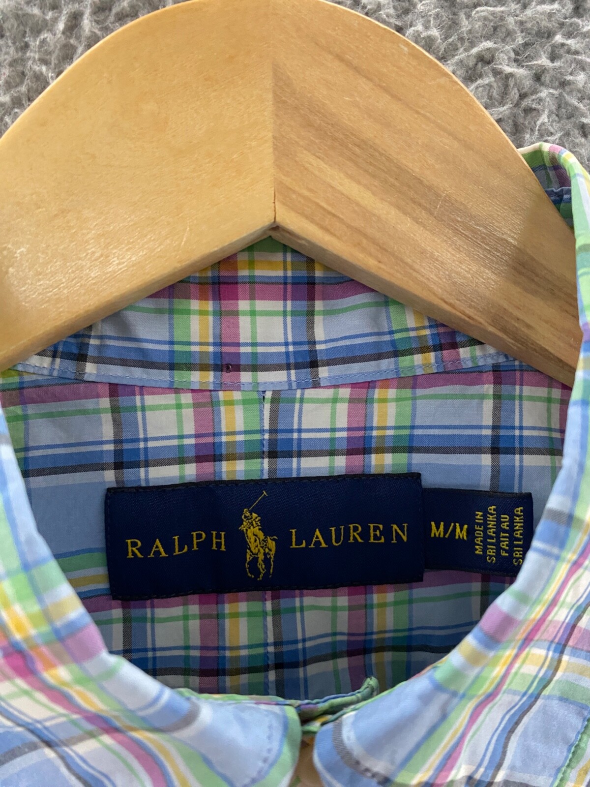 Ralph Lauren camicia uomo blu medio rosa a quadri bottoni logo pony multicolore
