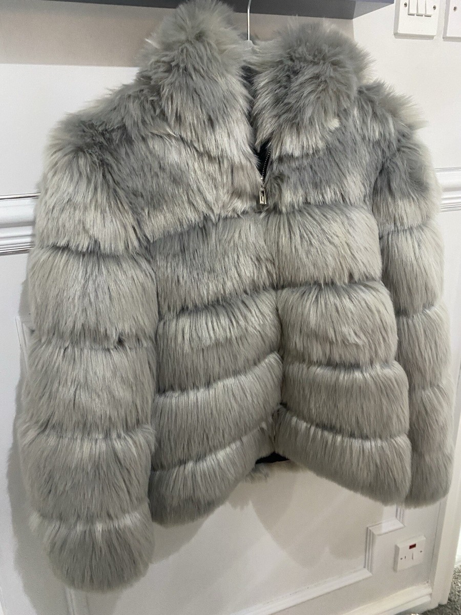 Faux Fur Bubble Coat Grey Size M UK
