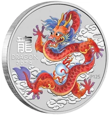 2024 RED Lunar Year of the Dragon 1oz Silver $1 Color Coin In Mint Capsule