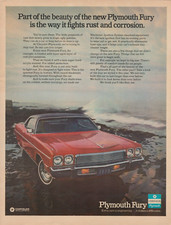 1972 Plymouth Automobiles 73 Fury Red Black Top White Wall Tires Vtg Print Ad