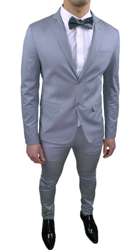ELEGANTE ABITO UOMO SLIM FIT GRIGIO CHIARO SARTORIALE COMPLETO 100% MADE  ITALY | eBay