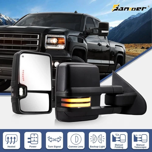 For 2015-2019 Silverado Sierra 2500HD 3500HD Smoked Towing Mirrors Power Heated