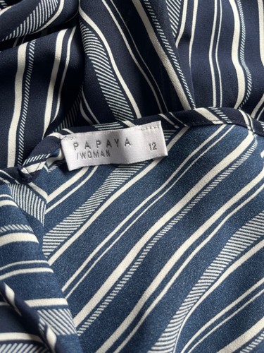 Size 12 Papaya blue mix stripe sleeveless V-neck front/back camisole top - Picture 6 of 7