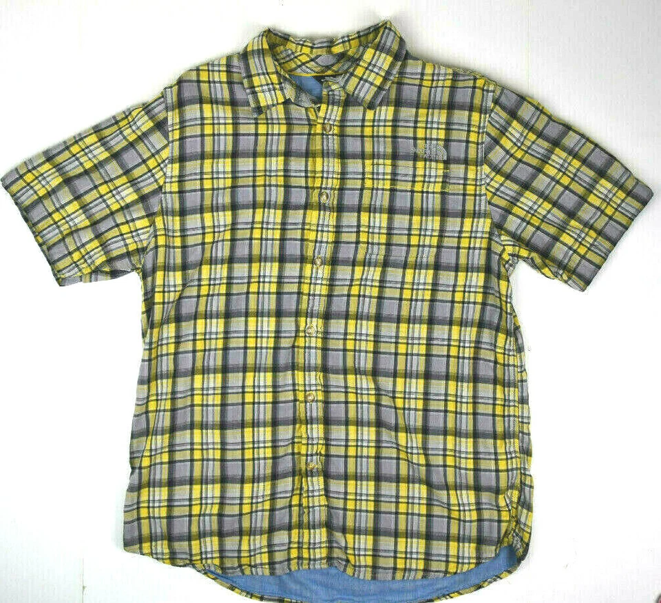 Plaid Shirt North Face Size M/L Lined Gray Yellow Plaid Short Sleeve Shirt - Image 2 of 4