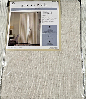 NEW ALLEN + ROTH 50'' X 95'' Creme 100% Blackout Back Tab Curtains