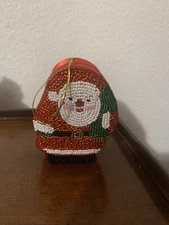 Vintage See’s Candy Shops “Santa Bead Box” Beaded Satin Candy Gift Box/Ornament
