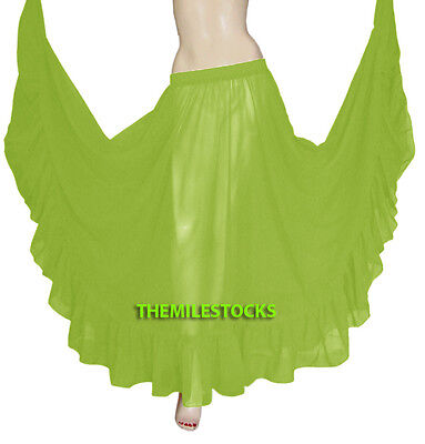 Amarillo Verde- Medio Volantes Full Circle Falda Vientre Baile Gitano Flamenco -