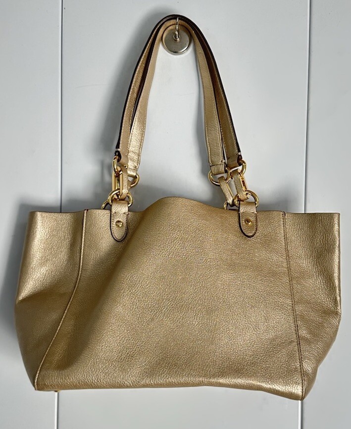 Ralph Lauren Tote Bag Leather Shoulder Purse Metallic Gold