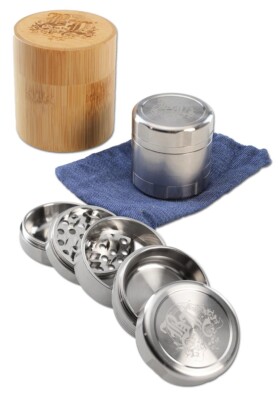 Black Leaf - Edelstahl Deluxe Grinder in Geschenkbox - 5-tlg. Ø 49 - Wellenzähne