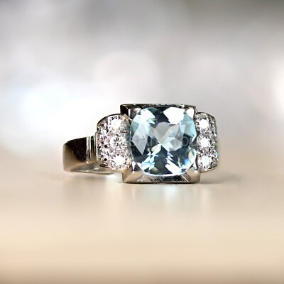 2ct Cushion Cut Natural Blue Aquamarine Diamond 100% 14k