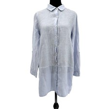 Tahari Womens Linen Button Shirt Dress M Light Blue Oxford Oversized Long Sleeve