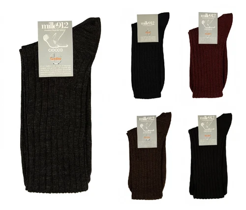 CIOCCA men's socks a pair of long ribbed sanitary wool blend socks suitable for