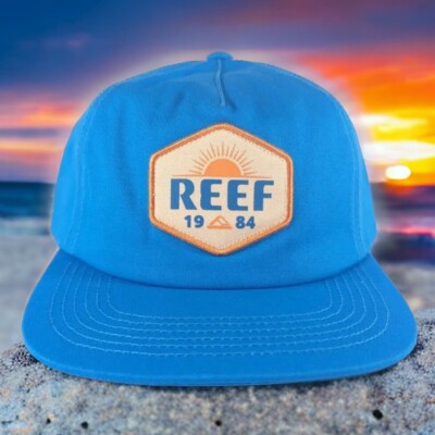 REEF Newport Twill Blue Outdoor Fishing Patch Trucker Hat Cap New