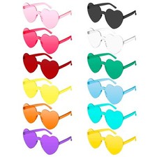 12 Pairs Heart Shaped Sunglasses Heart Glasses Rimless Sunglasses Bulk for Wo...