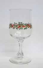 Libbey Holly Berries/Ribbons Christmas Wine Glass Goblet with Gold Rim