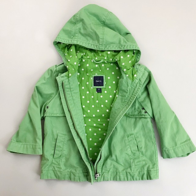 GAP KIDS Spring Jacket GIRLS SZ M/8 Cotton Polka Dot Lined Hood Grass