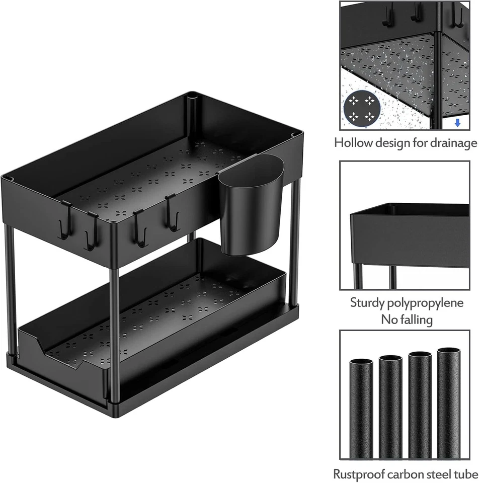 Under Sink Storage Organiser Shelf Spice Rack Pull Out Drawer Kitchen 2 Tier UK - Image 3 of 4