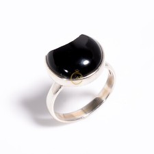 Natural Black Onyx Stone Moon Ring 925 Sterling Silver Statement Boho Rings