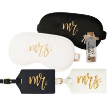Wedding Honeymoon Travel Set for Couples. Embroidered Mr and Mrs Luggage Tags...