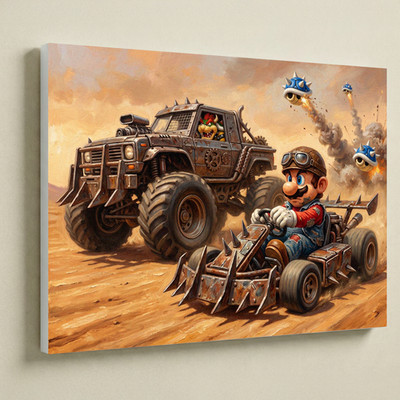 Mad Max Mario Canvas UV Print 16x12 Retro Vintage Fan Wall Art Decor