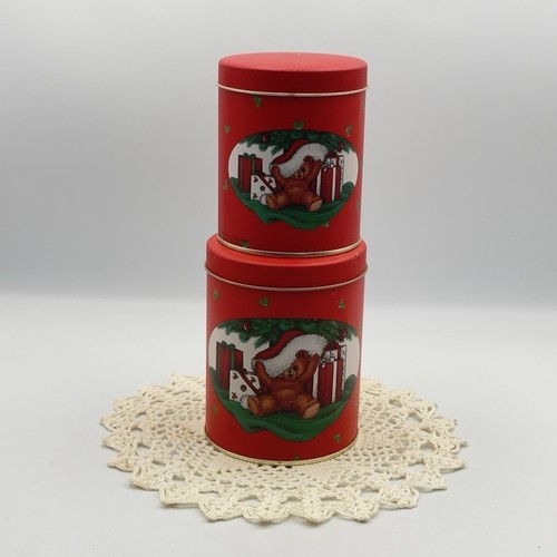 Vintage House of Lloyd 1988 Christmas 2 Piece Canister with Lids Teddy Bear