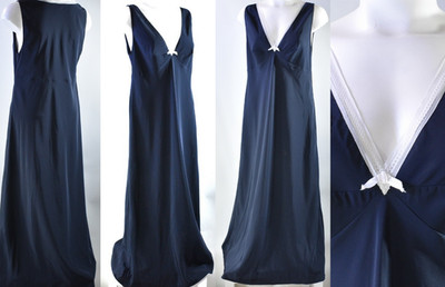 Vera Wang Slip Dress Maxi Lingerie Long Lace V Neck Navy Blue Pullover Women M