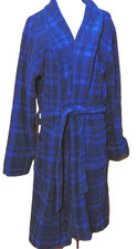 THE VERMONT COUNTRY STORE MENS THICK FLEECE BLUE PLAID NIGHT ROBE,BATHROBE,SPA M