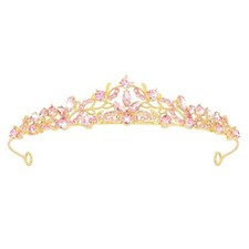 Pink Crystal Tiara Crown for Women Gold Floral Princess Tiara for Gold and Pink