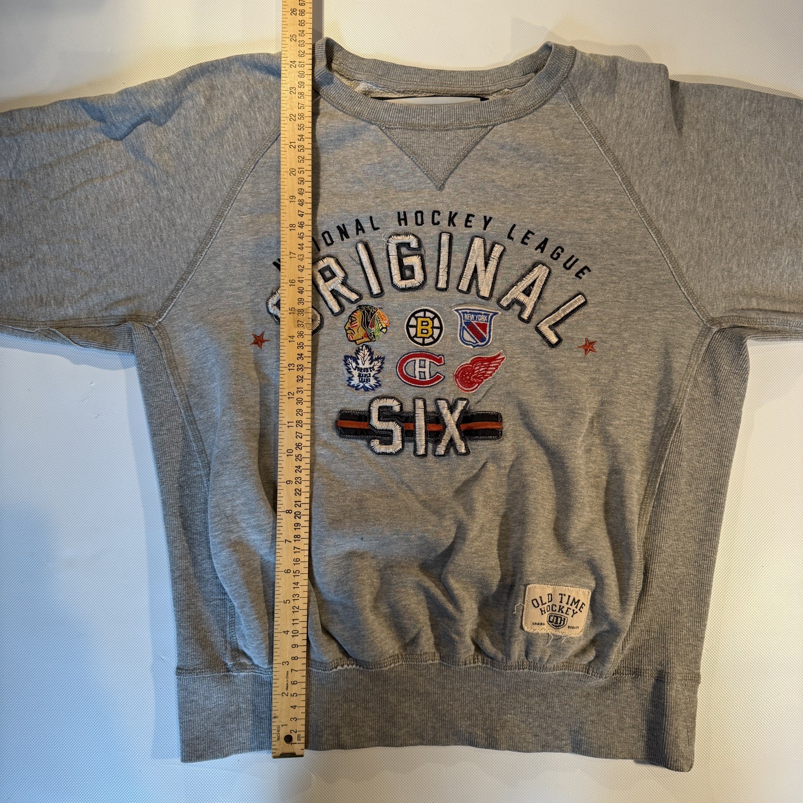 VTG Original Six Old Time Hockey Gray Crewneck Pullover Sweatshirt  - Size M 