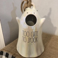 NEW RAE DUNN Halloween Ghost BOO Iridescent White Bird House Too Cute To Spook