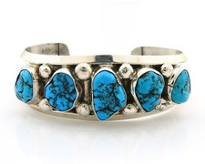Men Navajo Bracelet Sterling Silver Handmade Nugget Turquoise Signed JR