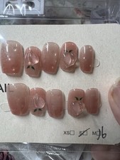 Short Square Press-On Nails Pink 3D Peach, Pr...