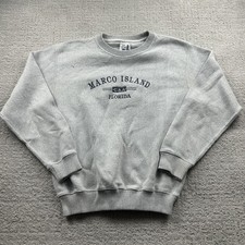 Marco Island Sweatshirt Mens Medium Gray Florida Crewneck Pullover Embroidered