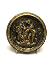 RARE & FINELY DETAILED Antique LOVER'S WITH A BIRDCAGE Button - 1-1/2" (MN9)