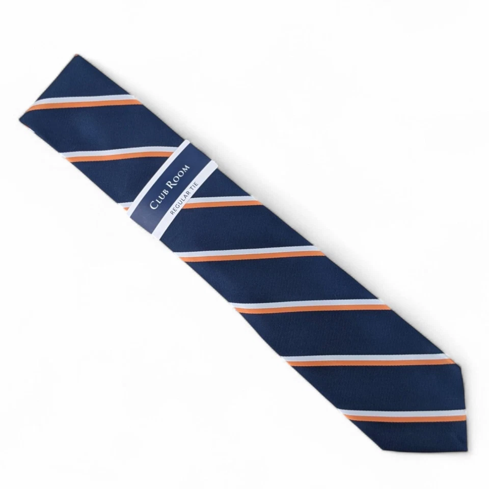 Corbata clásica a rayas Irving Repp Club Room para hombre 3,25" azul marino naranja Foto 2 de 4