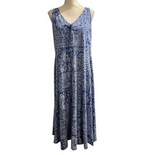 Chaps Dress Blue Bandana Print Maxi Lace Up Size 1X Country Cowgirl Festival