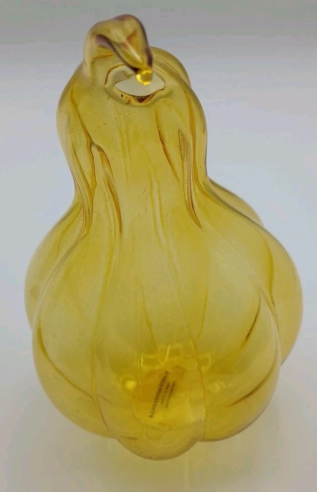 Jarrón de vidrio hueco Anthropologie 6,5" calabaza amarilla ámbar Foto 3 de 4