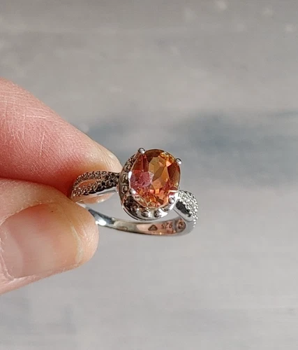 Vintage size 7 ring gemstone lab orange pink mystic topaz sterling silver 3.03g